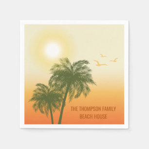 Tropical Summer With Sun Birds And Palm Trees Napkin