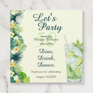 Tropical Summer Yellow Cocktail 50th Birthday Favour Tags