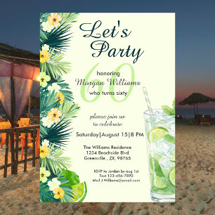 Tropical Summer Yellow Cocktail 60th Birthday Invitation