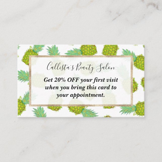 Tropical Summer Yellow Green Pineapples Fruit Discount Card (Front)