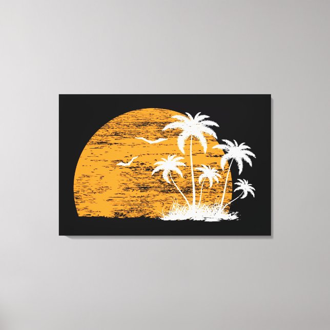 Tropical sun palm trees & birds canvas print (Front)