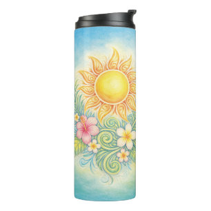 Tropical Sun with Pink Hibiscus and Plumeria Thermal Tumbler