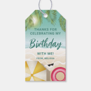 Tropical Sunny Teal Sand Beach Birthday Thank You Gift Tags