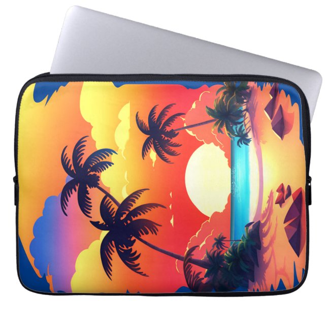 "TROPICAL SUNRISE AT THE BEACH" By Babe Monet Art Laptop Sleeve (Front)