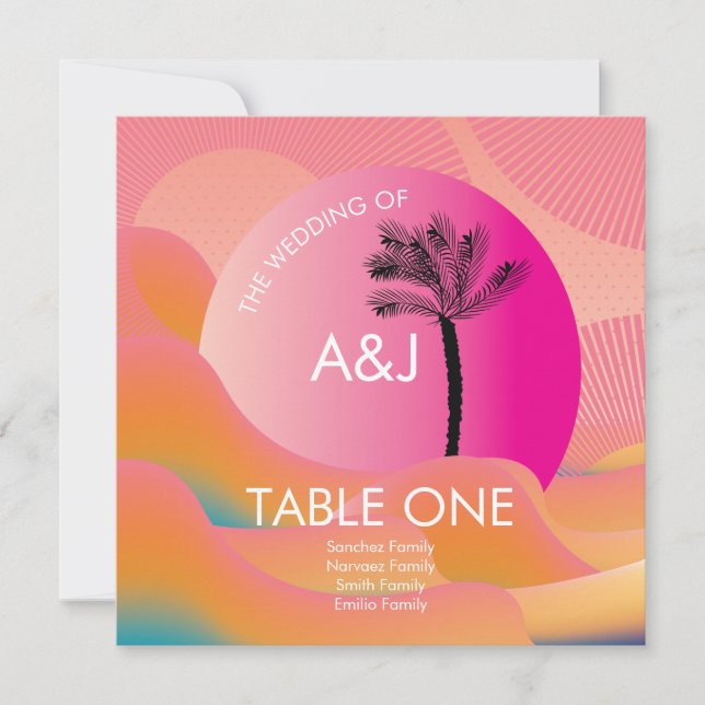 Tropical Sunrise Bold Pink Orange Wedding Seating (Front)