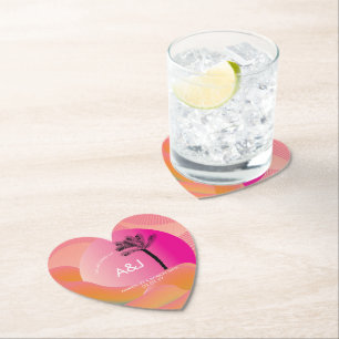 Tropical Sunrise Bold Pink Orange White Wedding Paper Coaster