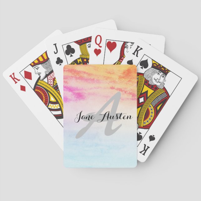 Tropical Sunrise Marble Monogram Personalised Playing Cards (Back)