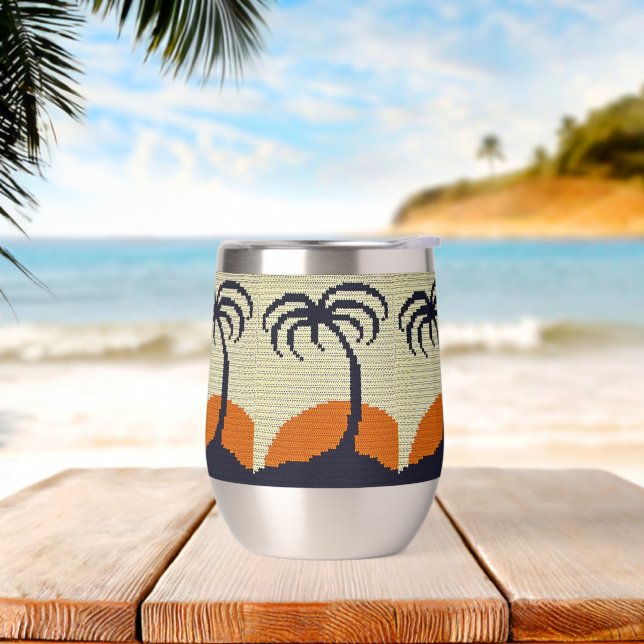 Tropical Sunrise Palm Trees Artisan Crochet Print (Beach)