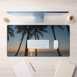 Tropical Sunrise – Palm Trees with Golden Sun Desk Mat