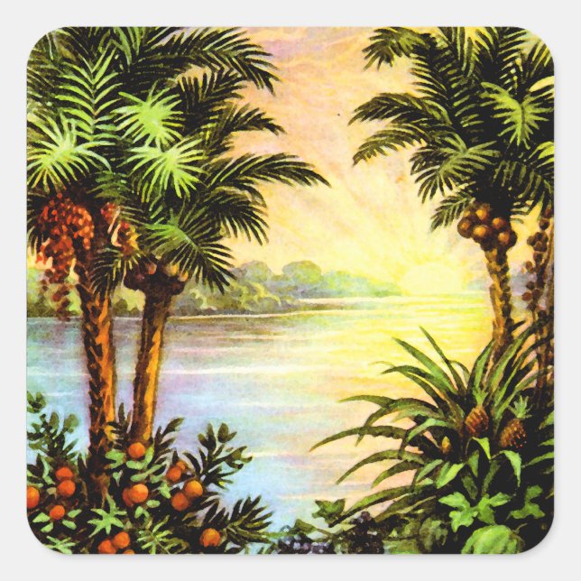 Tropical Sunrise Square Sticker (Front)
