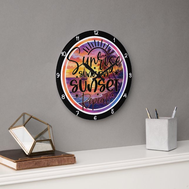 Tropical Sunrise Sunset Repeat Coastal Large Clock (Office)