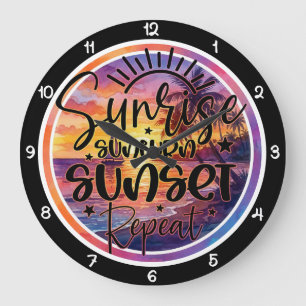 Tropical Sunrise Sunset Repeat Coastal Large Clock