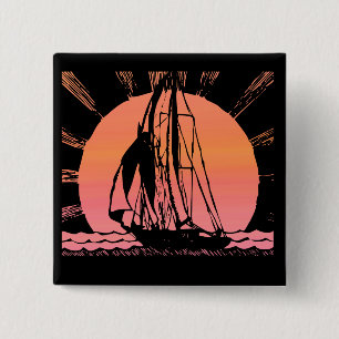 tropical sunrise sunset ship 15 cm square badge