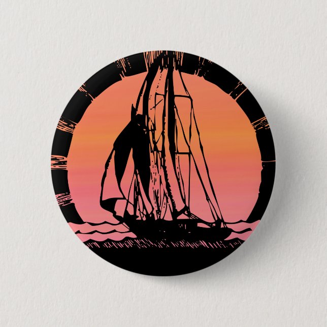 tropical sunrise sunset ship 6 cm round badge (Front)