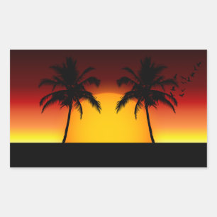 Tropical Sunset and Palm Trees Rectangular Sticker