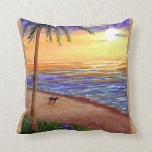 Tropical Sunset  Art Beach Palm Tree Creationarts Cushion