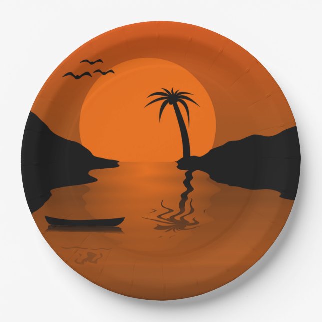 Tropical Sunset Art Paper Plate (Front)
