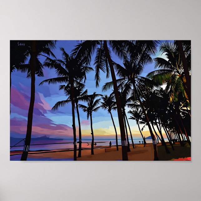 Tropical sunset art with vibrant colours poster (Front)
