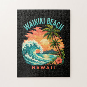 Tropical Sunset at Waikiki Beach Hawaii Jigsaw Puzzle
