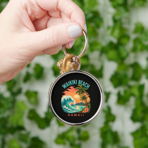Tropical Sunset at Waikiki Beach Hawaii Key Ring