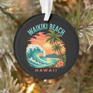 Tropical Sunset at Waikiki Beach Hawaii Ornament