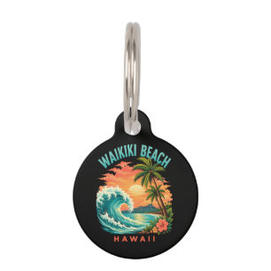 Tropical Sunset at Waikiki Beach Hawaii Pet Tag