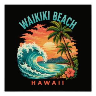 Tropical Sunset at Waikiki Beach Hawaii Poster