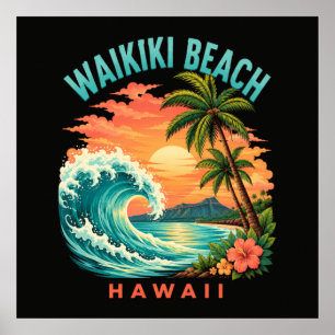Tropical Sunset at Waikiki Beach Hawaii Poster