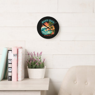 Tropical Sunset at Waikiki Beach Hawaii Round Clock
