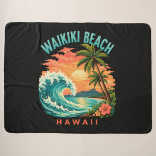 Tropical Sunset at Waikiki Beach Hawaii Sherpa Blanket