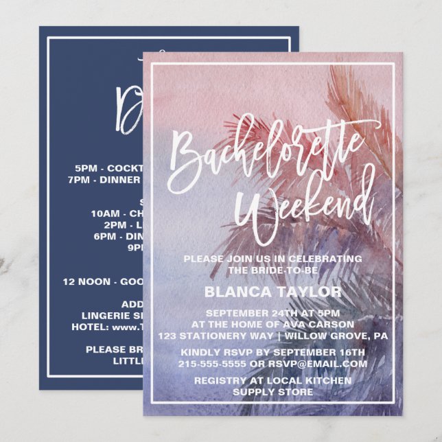 Tropical Sunset Bachelorette Weekend Invitation (Front/Back)