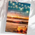 Tropical Sunset Beach Birthday Party Invitation<br><div class="desc">Dive into the spirit of summer with our latest uniquely designed Summer Beach Birthday Party Invitations! These invites transport you to a blissful tropical beach island with a mesmerizing sunset backdrop. Adding to the charm is a delightful mason jar, aglow with sparkling lights encapsulating the joy of celebration. The string...</div>