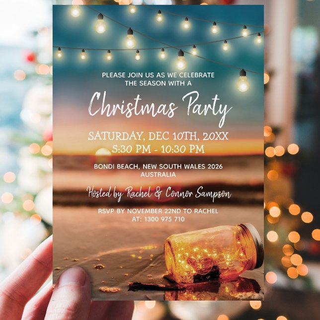 Tropical Sunset Beach Christmas Party Invitation (Creator Uploaded)