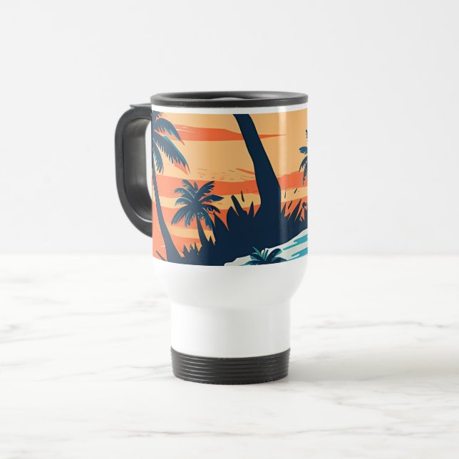 Tropical Sunset Beach Coffee Mug – Relaxing Palm (Front Left)