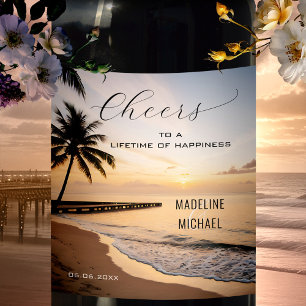 Tropical Sunset Beach Destination Wedding Wine Label
