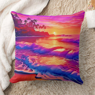 Tropical Sunset: Beach Glow Art Cushion