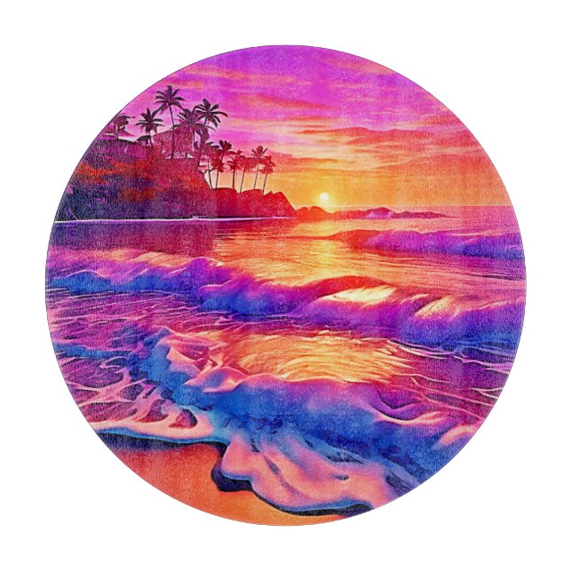 Tropical Sunset: Beach Glow Art Cutting Board (Front)