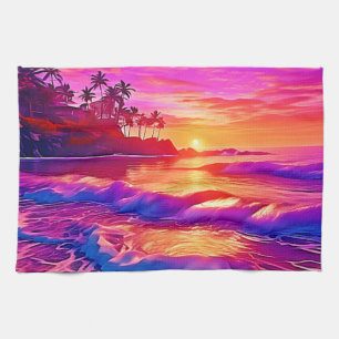 Tropical Sunset: Beach Glow Art Tea Towel