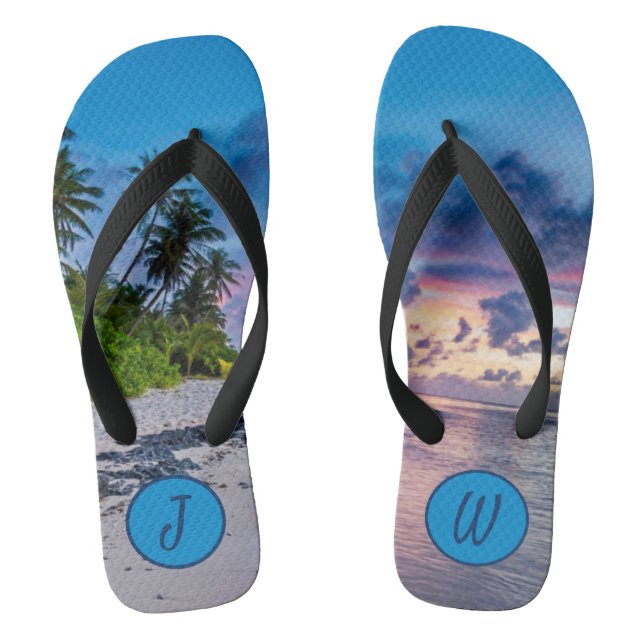 Tropical Sunset Beach Monogram Flip Flops (Footbed)