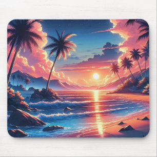 Tropical Sunset Beach Painting Mouse Mat