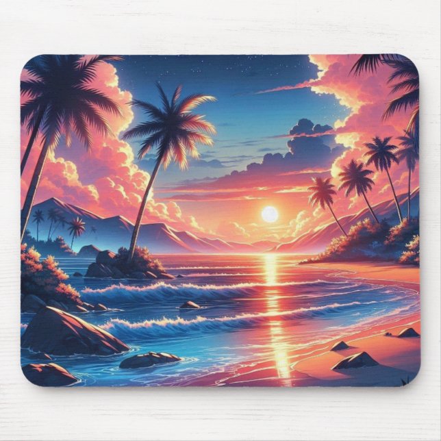 Tropical Sunset Beach Painting Mouse Mat (Front)