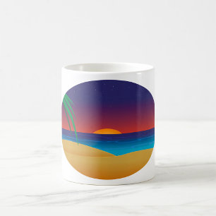 Tropical Sunset Beach Palm Leaves Ocean Waves Coffee Mug