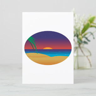 Tropical Sunset Beach Palm Leaves Ocean Waves Invitation