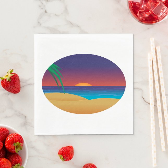 Tropical Sunset Beach Palm Leaves Ocean Waves Napkin (Creator Uploaded)