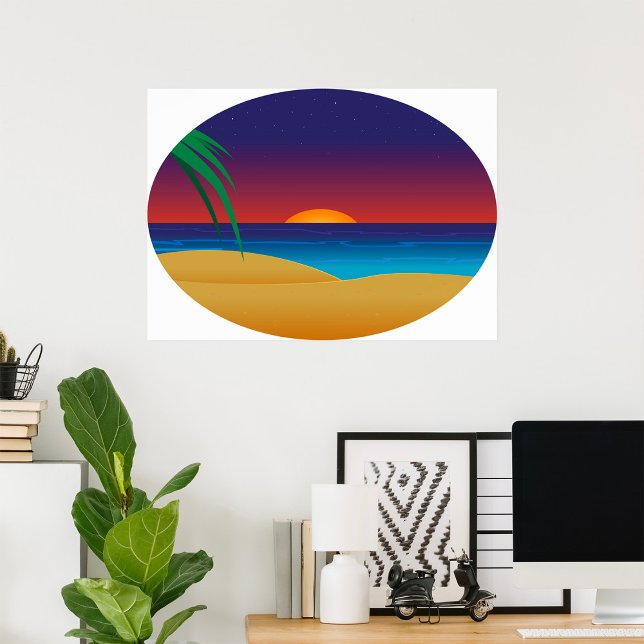 Tropical Sunset Beach Palm Leaves Ocean Waves Poster (Creator Uploaded)