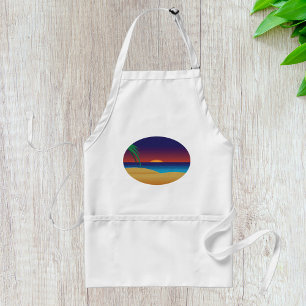 Tropical Sunset Beach Palm Leaves Ocean Waves Standard Apron