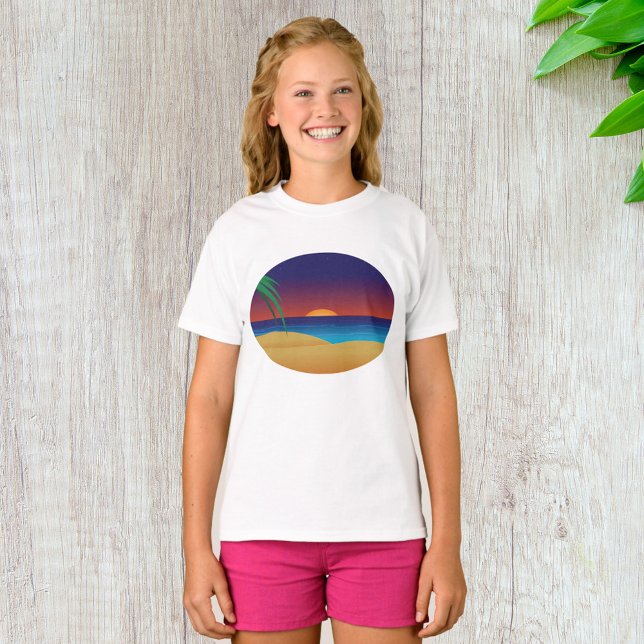 Tropical Sunset Beach Palm Leaves Ocean Waves T-Shirt (Creator Uploaded)