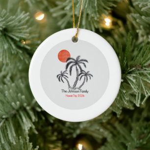 Tropical Sunset Beach Palm Tree Family Vacation Ceramic Tree Decoration