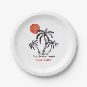 Tropical Sunset Beach Palm Tree Family Vacation Paper Plate