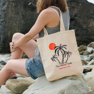 Tropical Sunset Beach Palm Tree Family Vacation Tote Bag